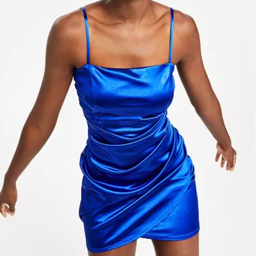 Emerald Sundae Ruched Asymmetric Bodycon dress Cobalt Blue